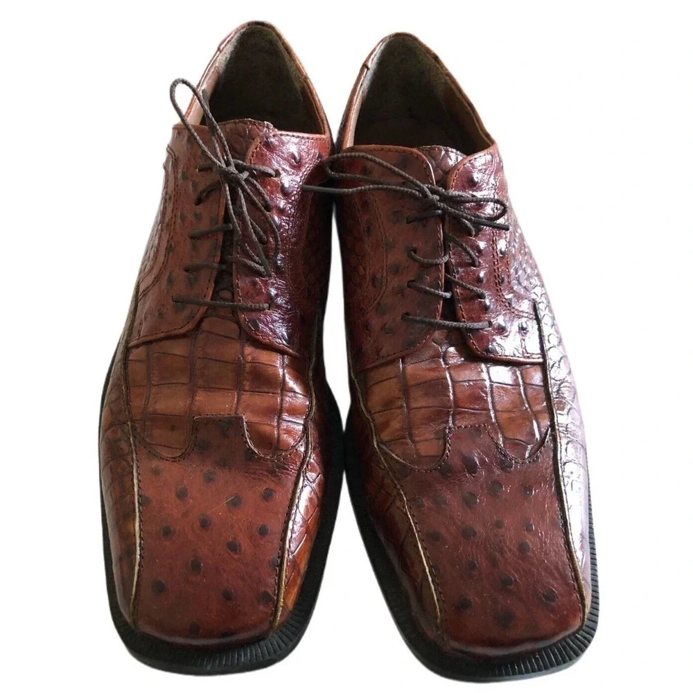 Stacy Adams Cognac Brown Alligator/Ostrich Print Shoes 24141 Men’s Size 9